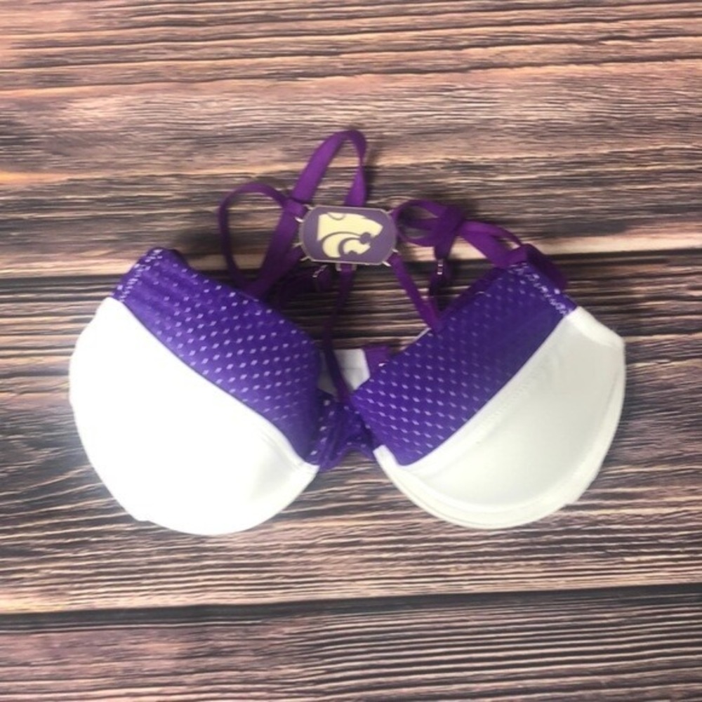 NUYU Kansas State University Wildcats‎ KSU Purple White Bra NEW Womens Size 34D